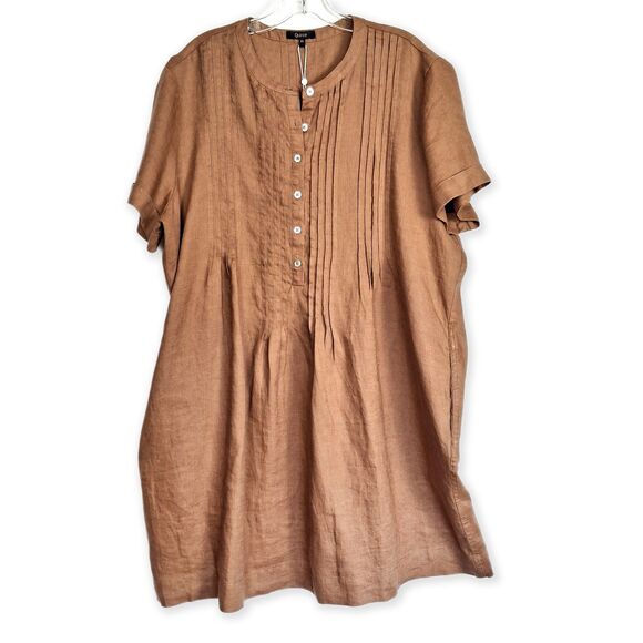 Quince Dresses & Skirts - Quince NWT European Linen Short-Sleeve Swing Dress Golden Brown Pintuck Size XL